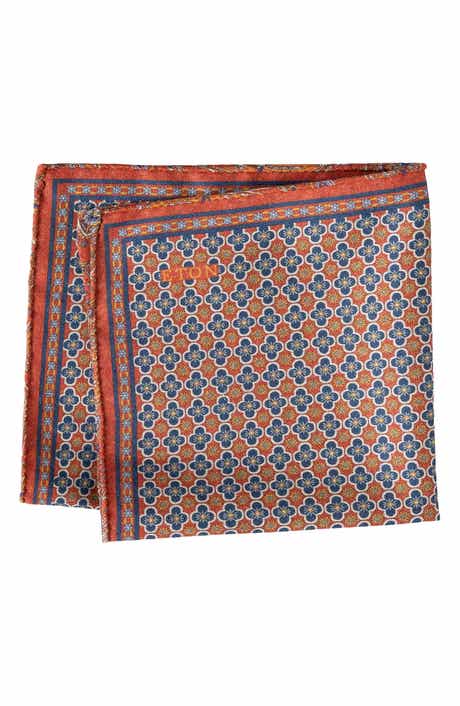 Eton Orange Quatrefoil & Paisley Reversible Wool Pocket Square