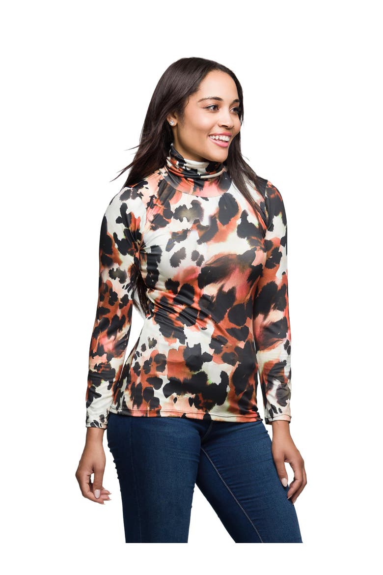 Long Sleeve Turtleneck Top Animal Print, Alternate, color, Brown Multi