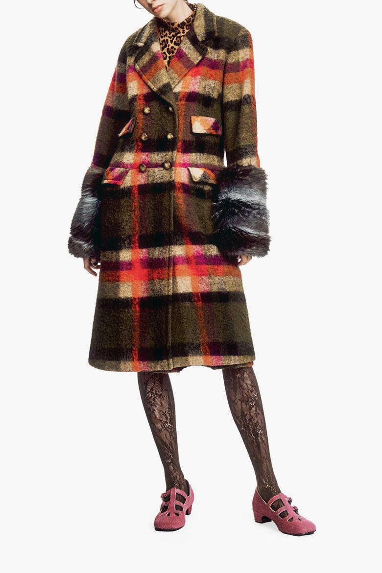 Brushed Wool Plaid and Charcoal Faux Fur, Alternate, color, AUTUMN MULTI
