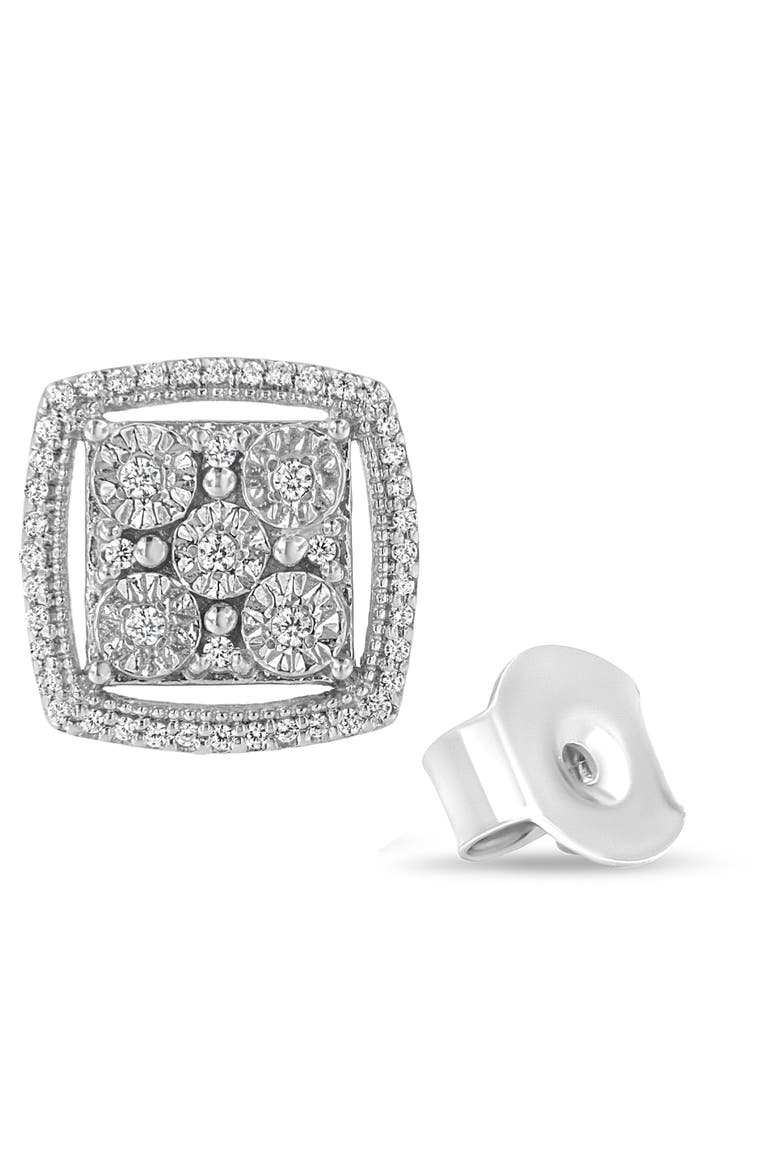 Silver 3/8 Ct Miracle Round Diamond Double Halo Cluster Earrings, Alternate, color, White