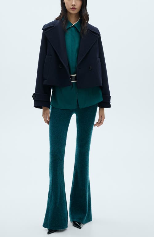 Mango Flare Knit Pants In Petrol Blue