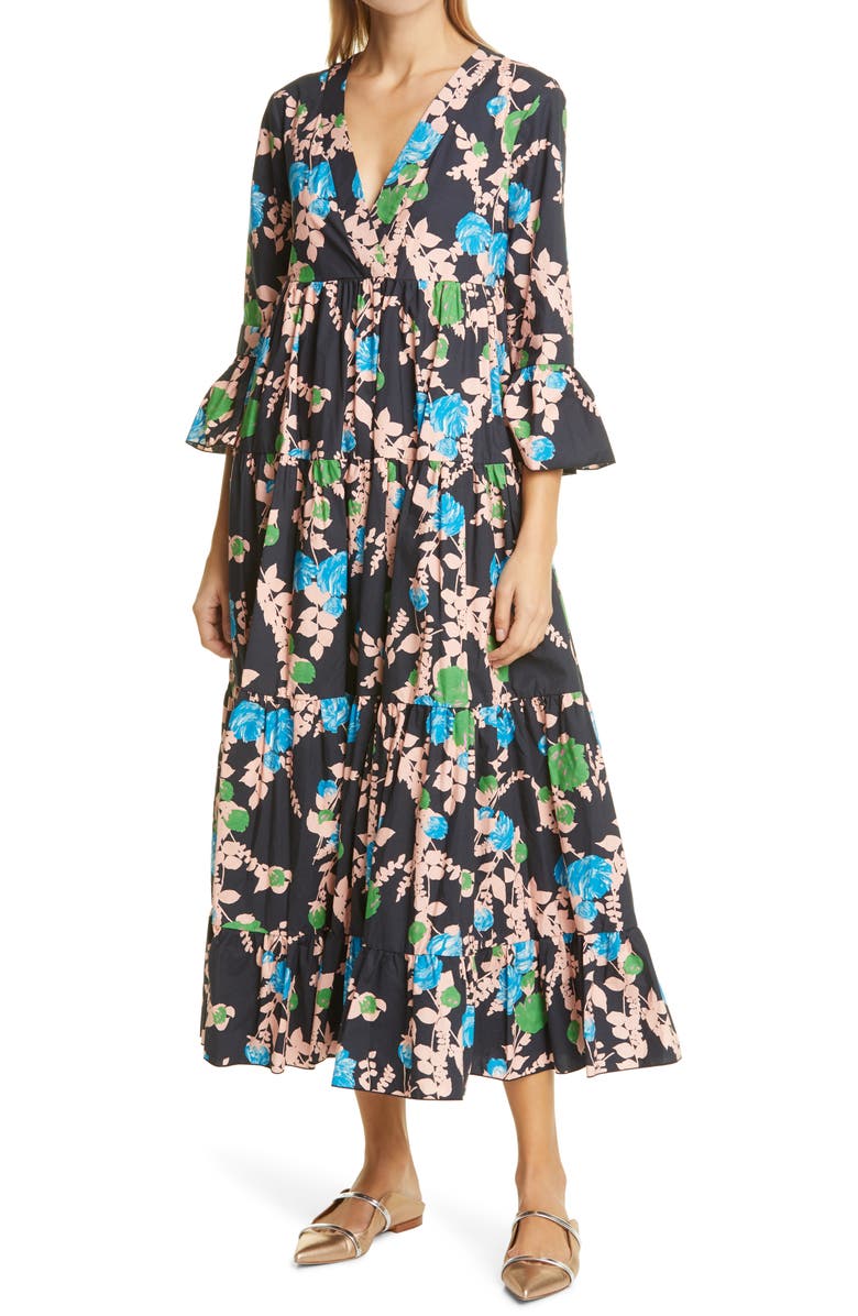 La DoubleJ Floral Tiered Ruffle Cotton Dress, Main, color, 