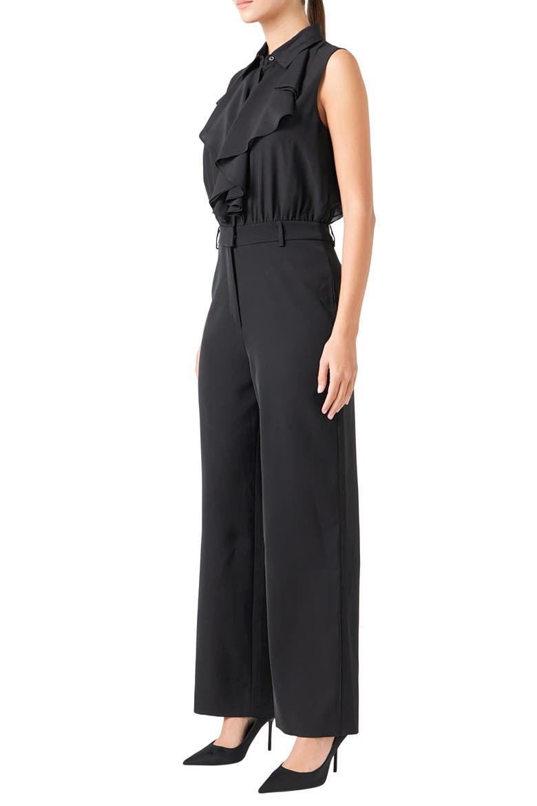 Ruffle Sleeveless Jumpsuit, Alternate, color, BLACK