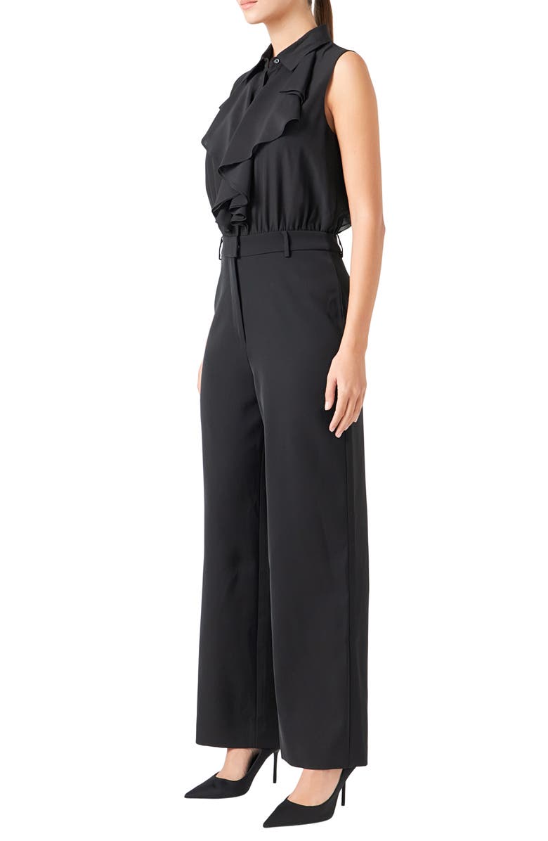 Endless Rose Ruffle Sleeveless Jumpsuit, Alternate, color, Black