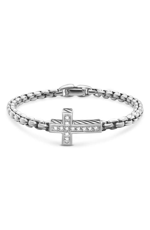 Cross Station Bracelet in Sterling Silver with Diamonds, 5mm