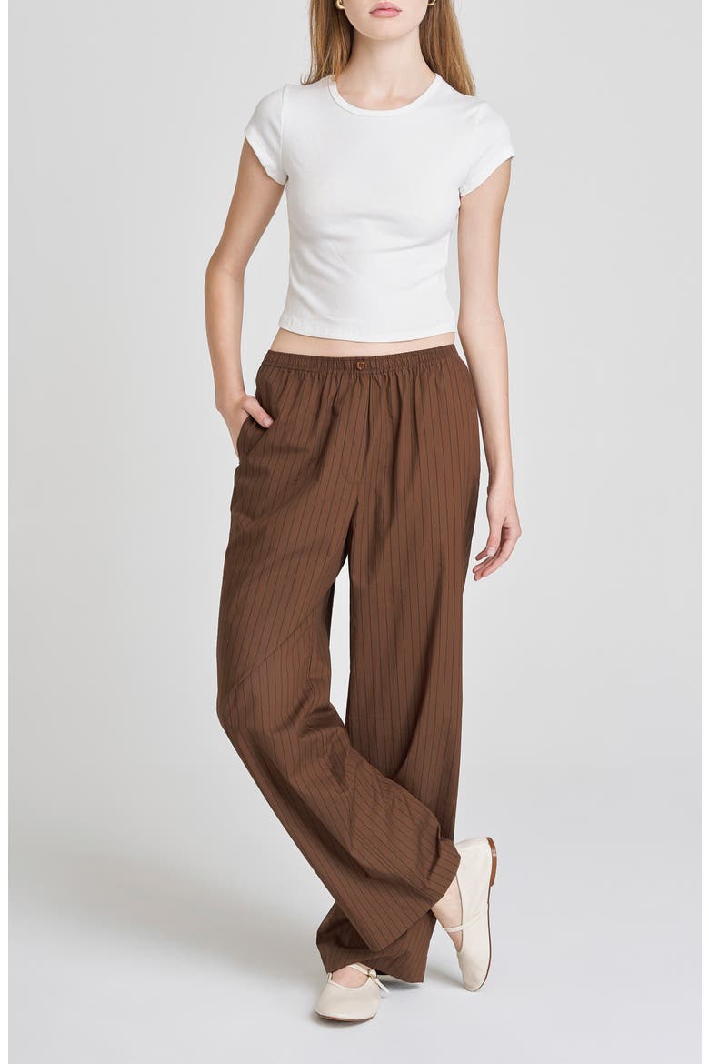 Billie Stripe Pull-On Cotton Pants, Alternate, color, BROWN-BLACK STRIPE