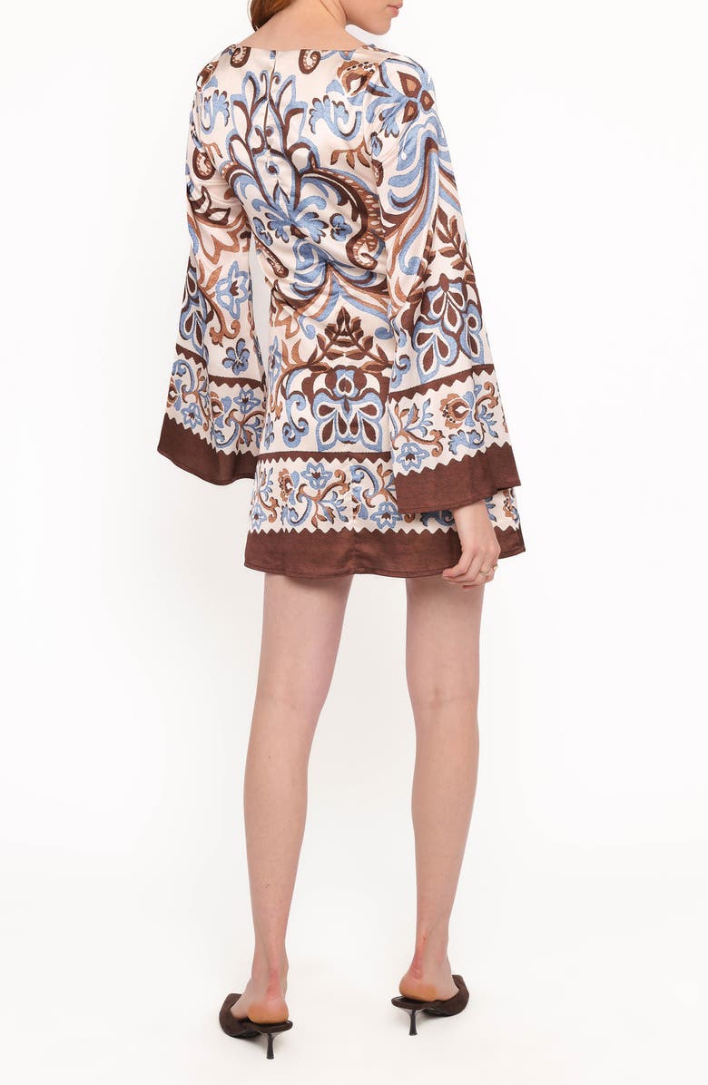 Petal & Pup Megan Printed Bell Sleeve Satin Minidress, Alternate, color, Ivory Brown Blue
