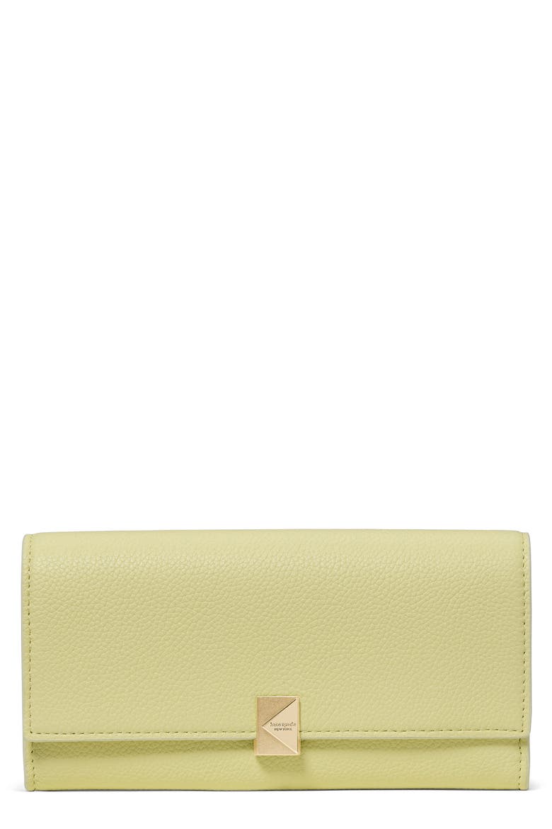 deco large pebbled leather flat wallet, Main, color, PALE CITRON