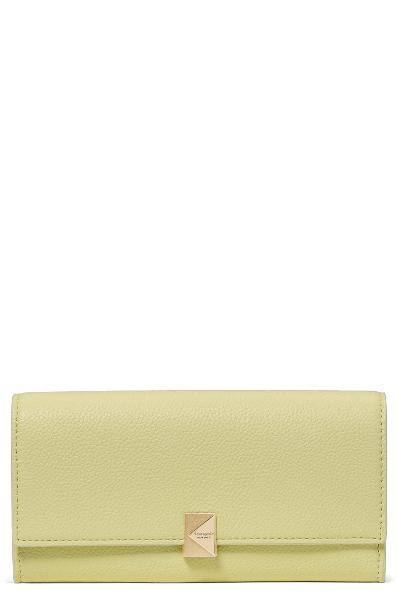 Kate Spade New York deco large pebbled leather flat wallet, Main, color, Pale Citron