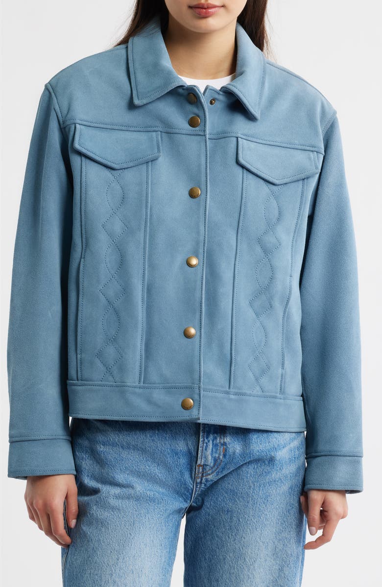 Frye Cow Split Leather Jacket, Alternate, color, Blue