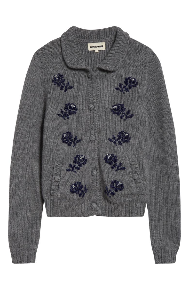 Shushu/Tong Beaded Floral Wool Cardigan, Alternate, color, Grey
