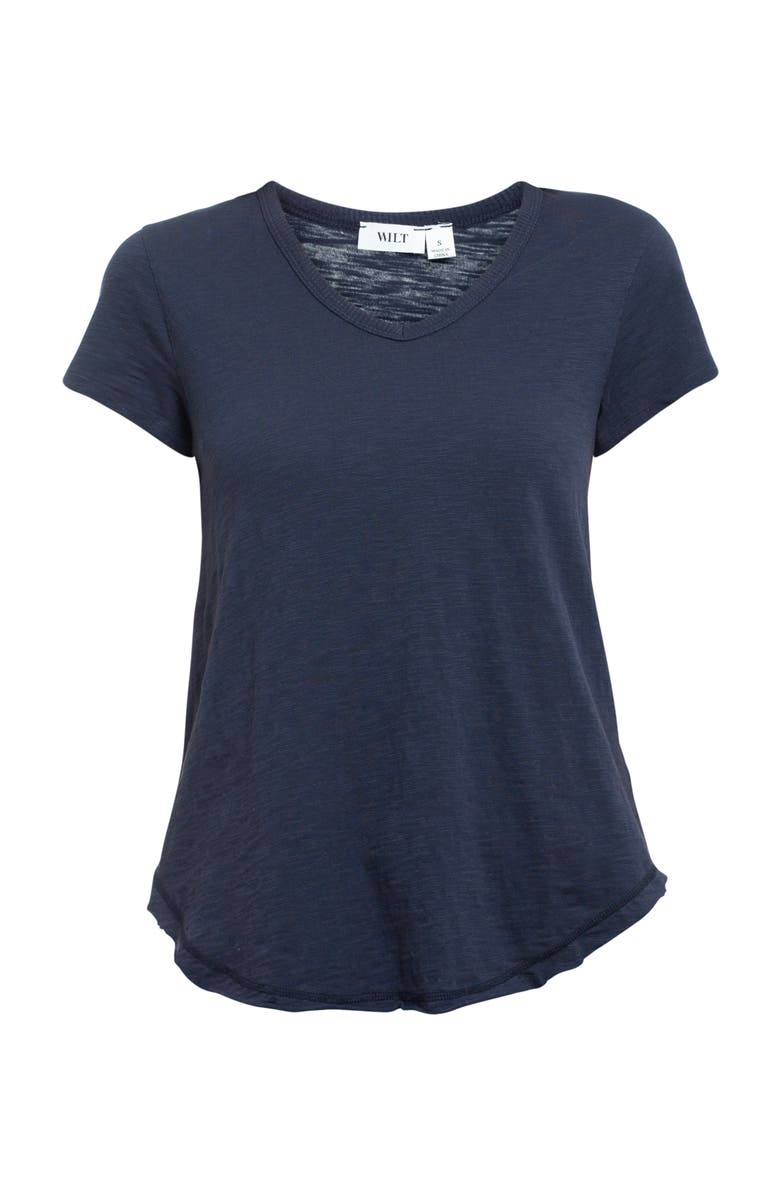 WILT Clothing Short Sleeve Shrunken V-Neck Shirttail Top, Alternate, color, Peacoat