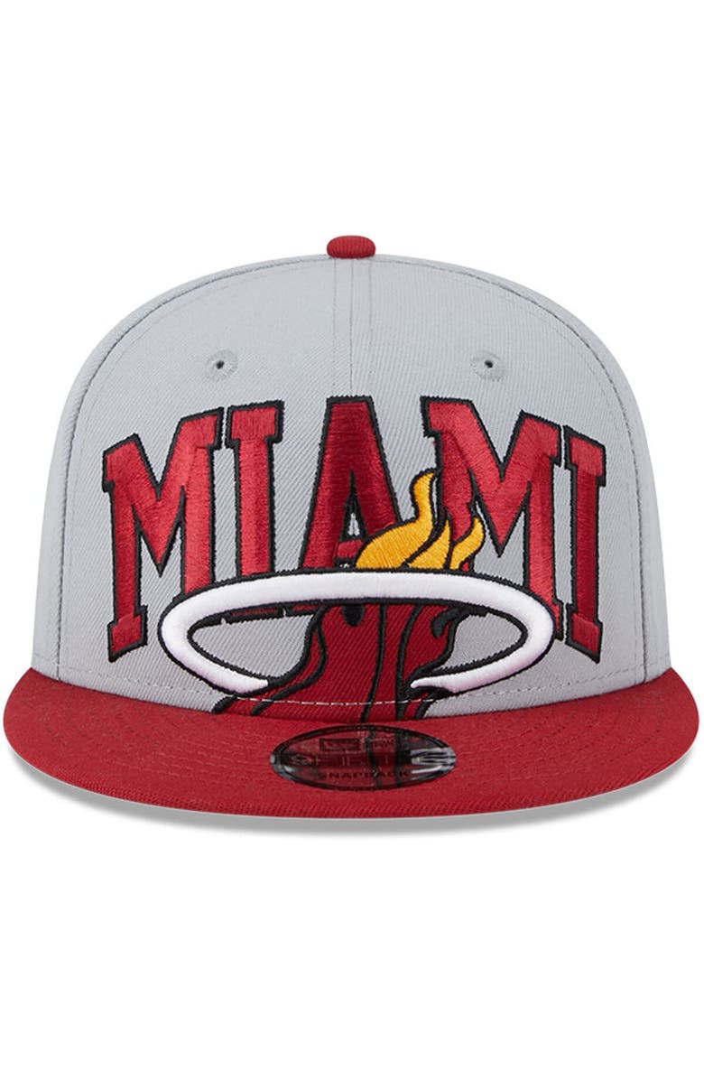 New Era Men's New Era Gray/Red Miami Heat Tip-Off Two-Tone 9FIFTY Snapback Hat, Alternate, color, 