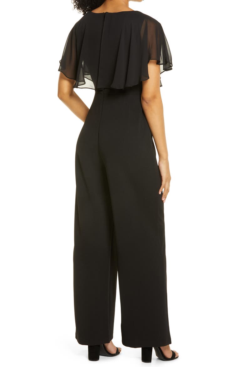 Chiffon Cape Jumpsuit, Alternate, color, BLACK
