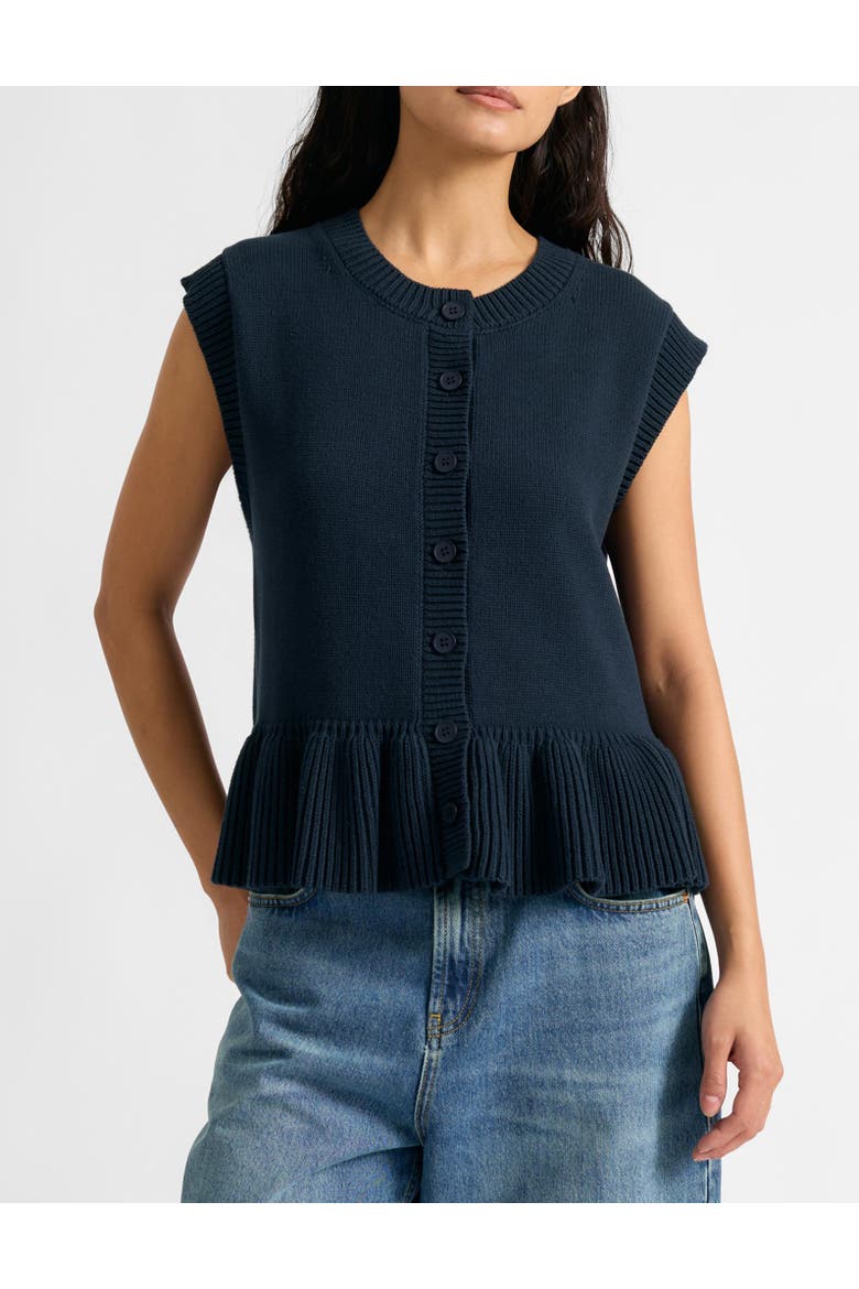 Peplum Knitted Button Tank Top, Alternate, color, Navy