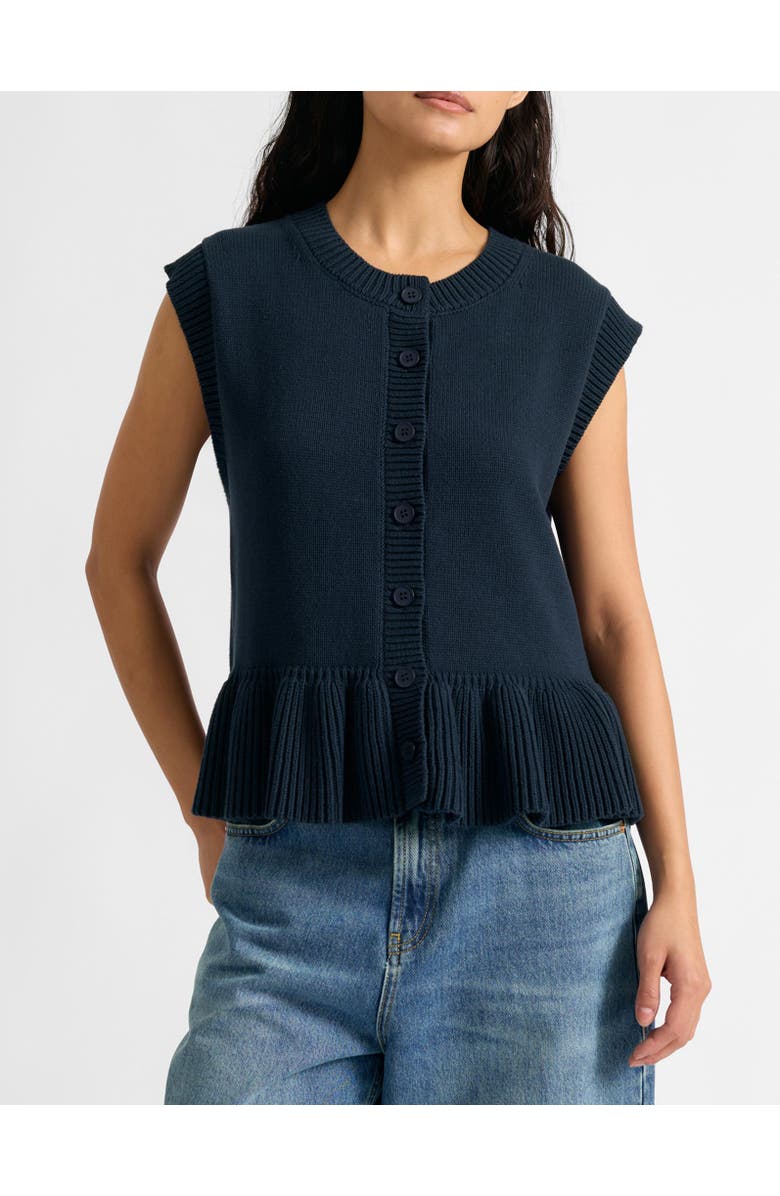 Albaray Peplum Knitted Button Tank Top, Alternate, color, Navy