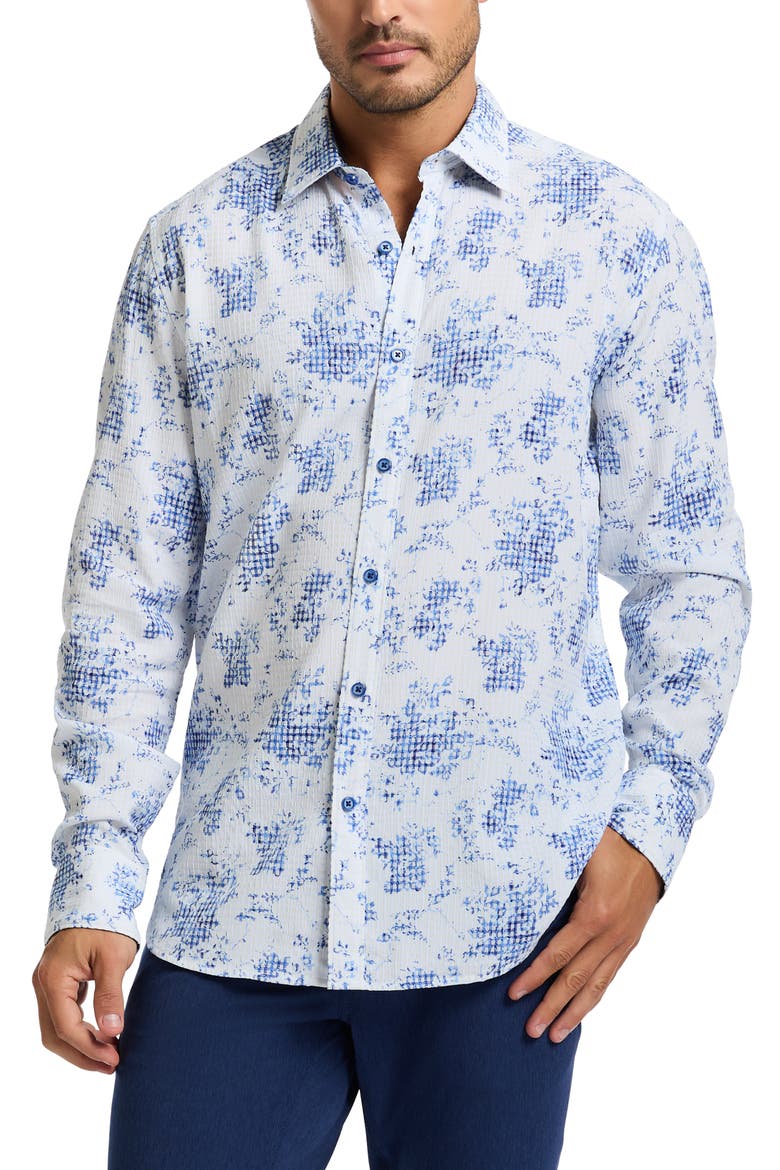 Angola Classic Fit Floral Jacquard Button-Up Shirt, Alternate, color, BLUE