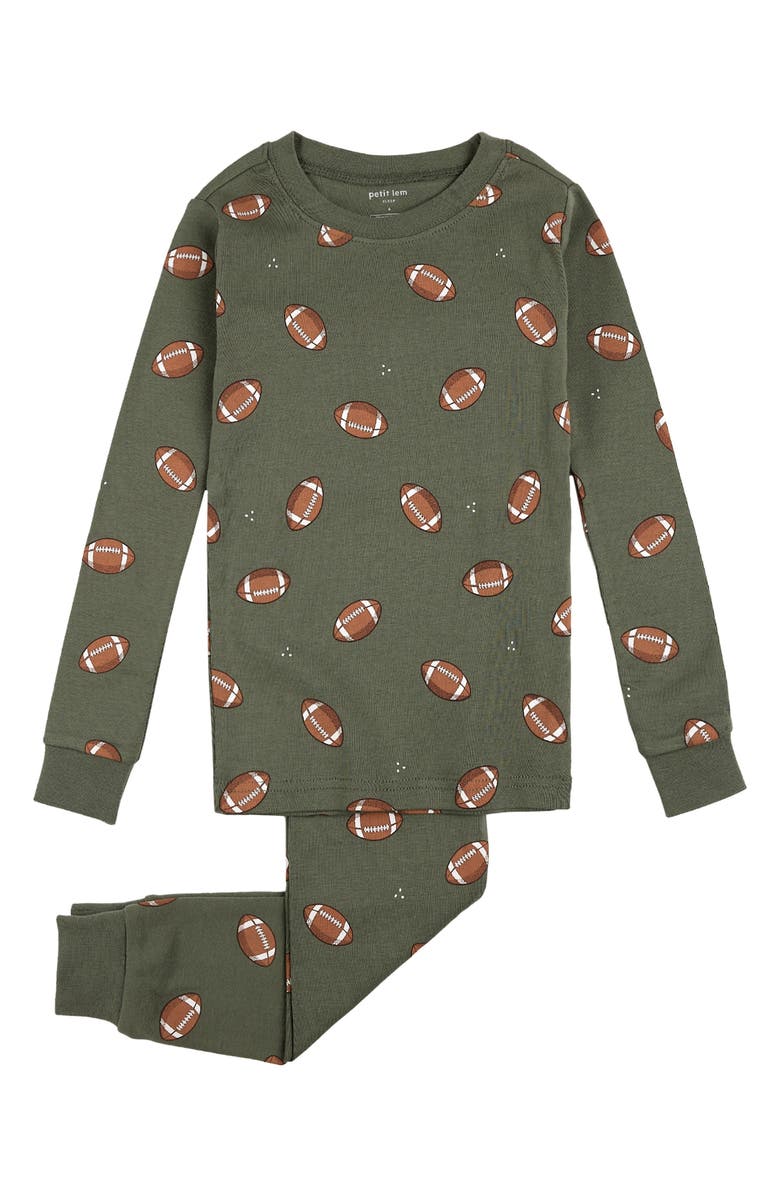 Petit Lem Kids' Football Print Fitted Organic Cotton Two-Piece Pajamas, Alternate, color, 