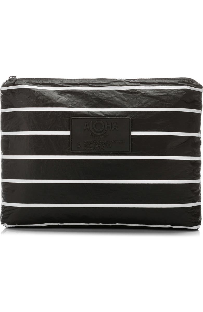 Aloha Collection Mid Pinstripe Water Resistant Tyvek<sup>®</sup> Zip Pouch, Main, color, White/ Black