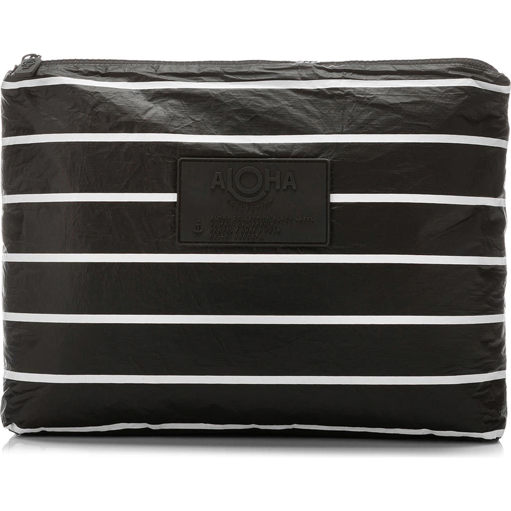Aloha Collection Mid Pinstripe Water Resistant Tyvek® Zip Pouch In White/black