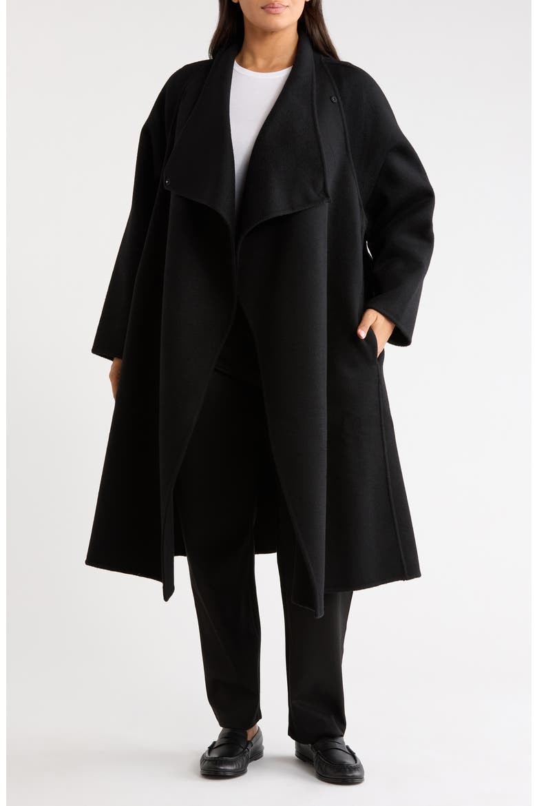Drape Neck Wool Coat, Main, color, BLACK