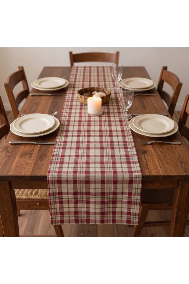 Linen Table Runner - Almond Plaid, Alternate, color, Almond Plaid