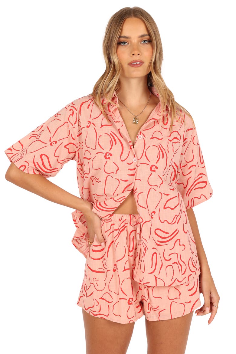 Flower Power Cotton Button-Up Shirt & Shorts Set, Alternate, color, PINK