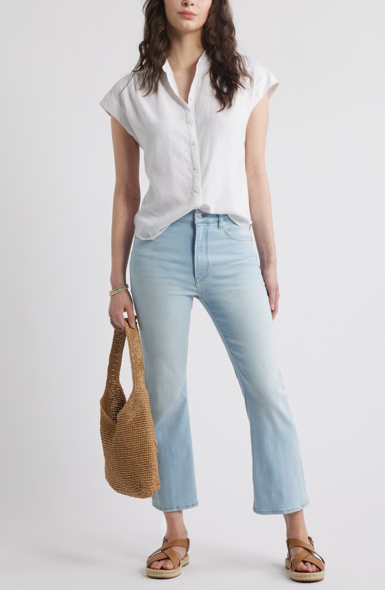 Caslon<sup>®</sup> Easy Cap Sleeve Linen Blend Button-Up Shirt, Alternate, color, White