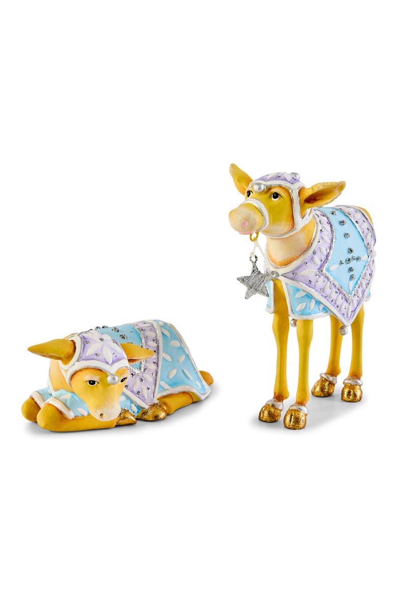 Patience Brewster Nativity Set of 2 Calves, Alternate, color, BLUE