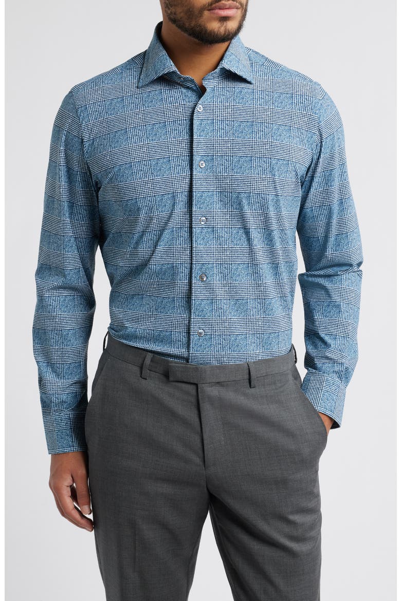 Downing Glen Plaid Knit Nylon Blend Dress Shirt, Main, color, NAVY