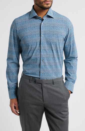 Downing Glen Plaid Knit Nylon Blend Dress Shirt