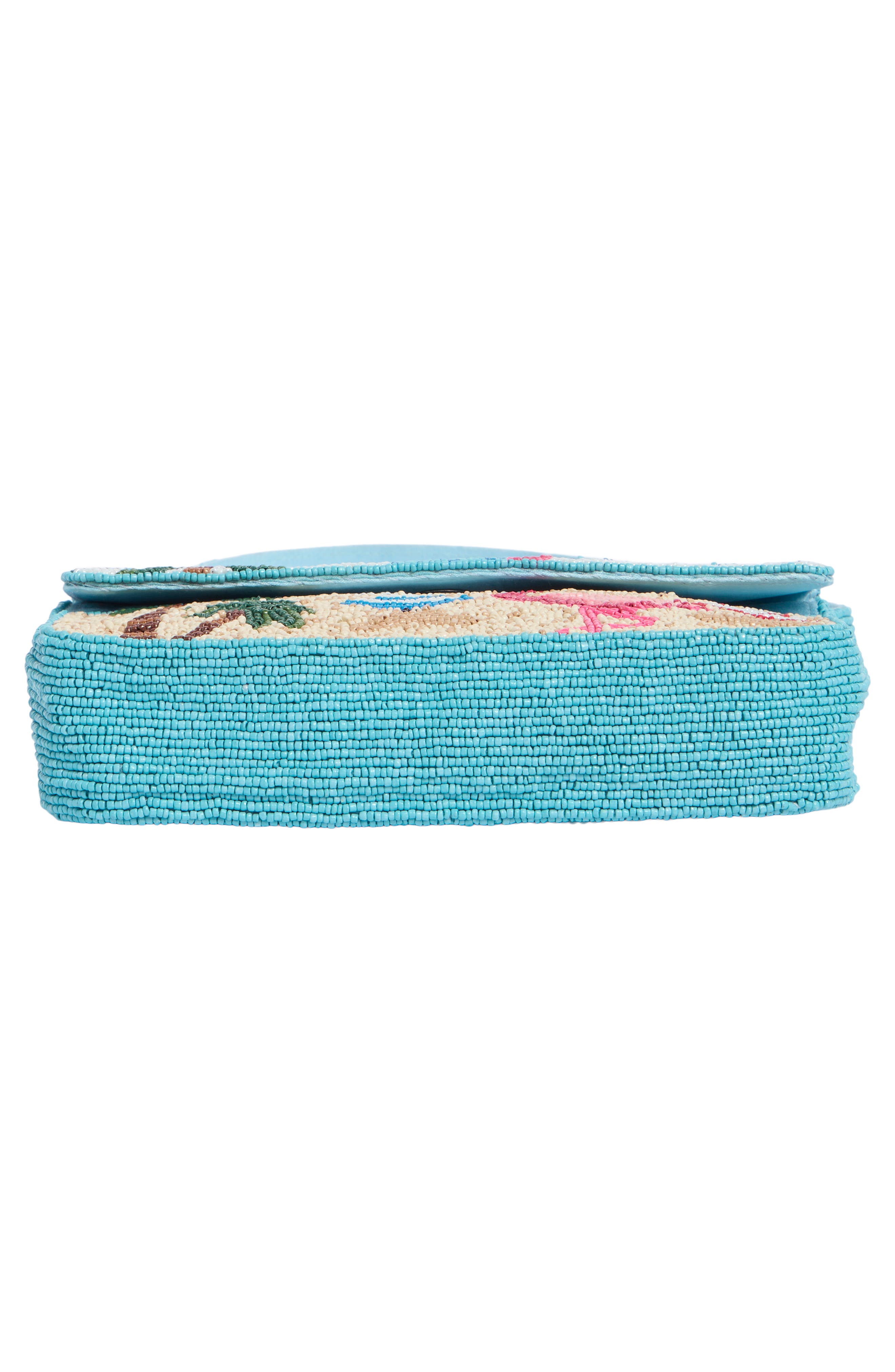 Beaded Flamingo Beach Scene Shoulder Bag, Alternate, color, BLUE MULTI