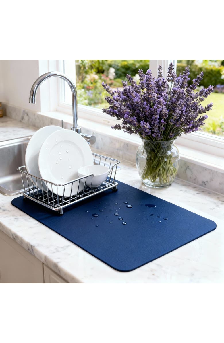 STRABELLA Dish Drying Mat, 24x16 Inches, Navy Blue, Super Water Absorbent, Quick Dry, Alternate, color, Multicolored