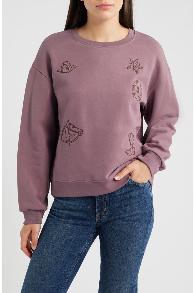 Embroidered Cotton French Terry Crewneck Sweatshirt, Main, color, BERRY