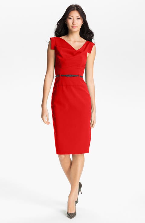 Jackie Belted Stretch Gabardine Sheath Dress