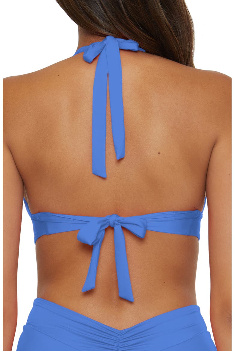 Shirred V-Wire Halter Bikini Top, Alternate, color, CORNFLOWER