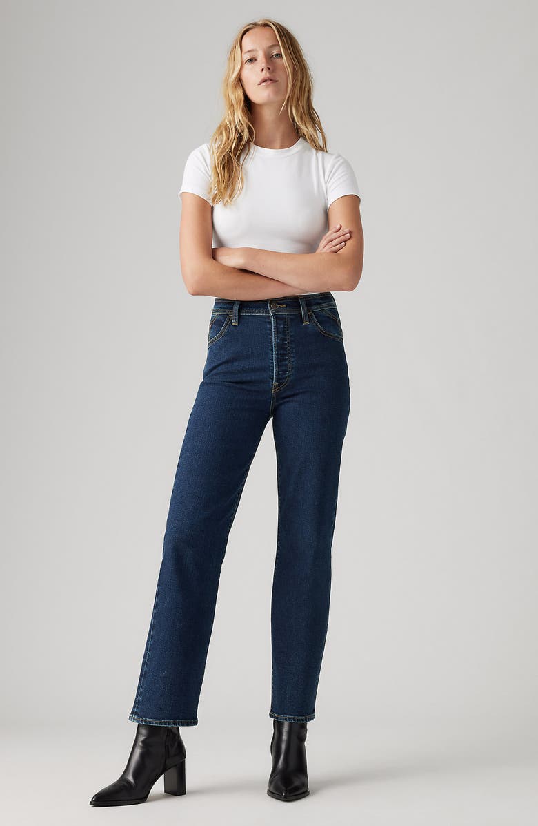 Levi's<sup>®</sup> Ribcage Riveted High Waist Ankle Straight Leg Jeans, Alternate, color, Silver Lode Lb