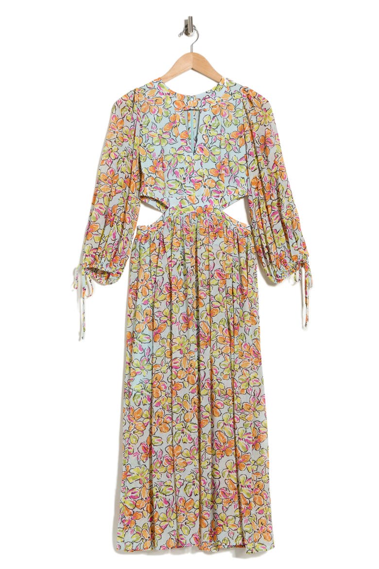 Risofa Long Sleeve Maxi Dress, Alternate, color, IMPRIME HIBISCUS ORANGE/ BLEU