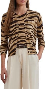 Lauren Ralph Lauren Zebra Stripe Linen & Cotton Cardigan