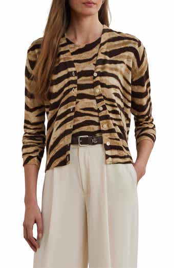 Lauren Ralph Lauren Zebra Stripe Linen & Cotton Cardigan