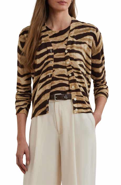 Lauren Ralph Lauren Zebra Stripe Linen & Cotton Cardigan