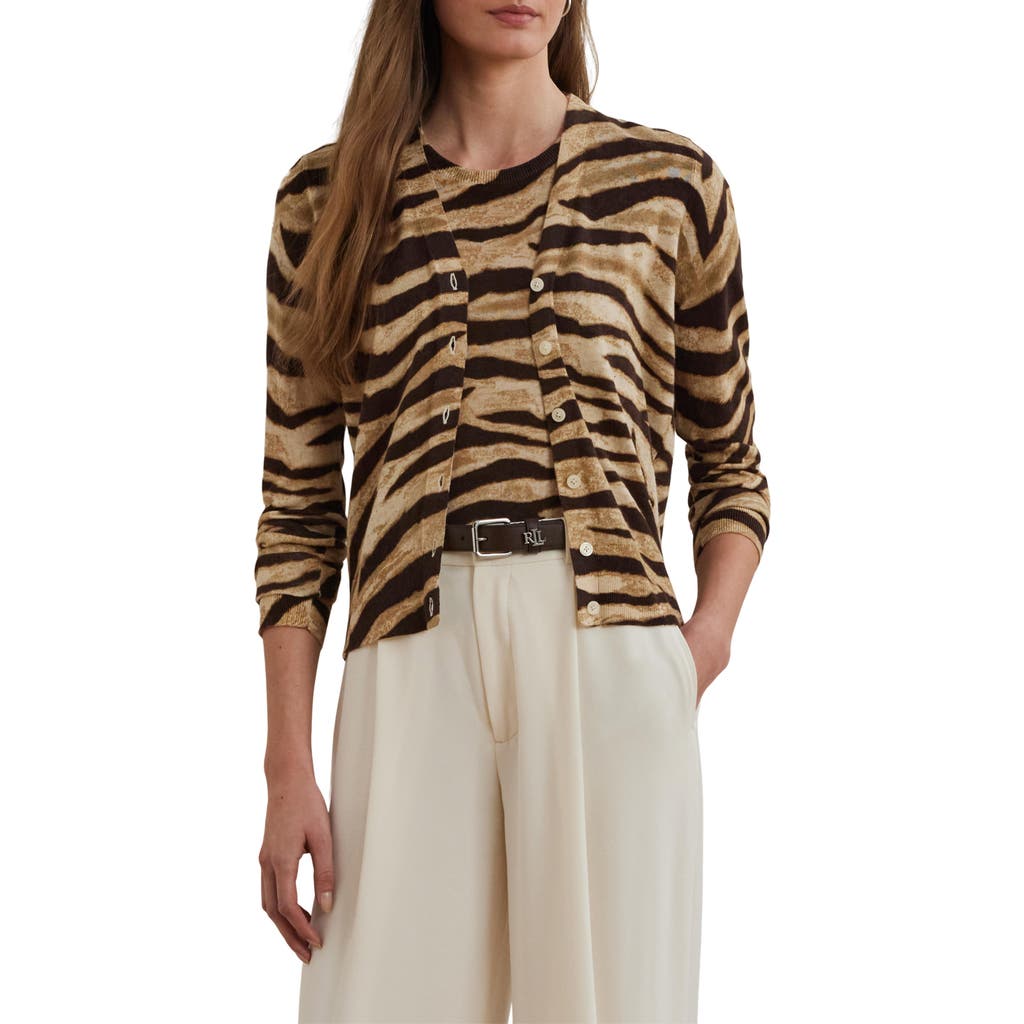 Ralph Lauren Lauren Zebra Stripe Linen & Cotton Cardigan