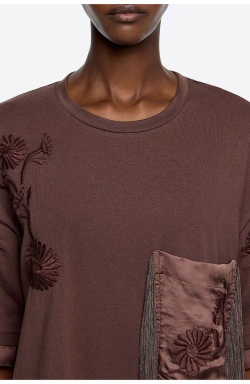 Bimba Y Lola Short Embroidered Fringed Dress In Brown