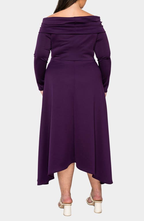 L I V D Lyra Off The Shoulder Long Sleeve Maxi Dress In Eggplant