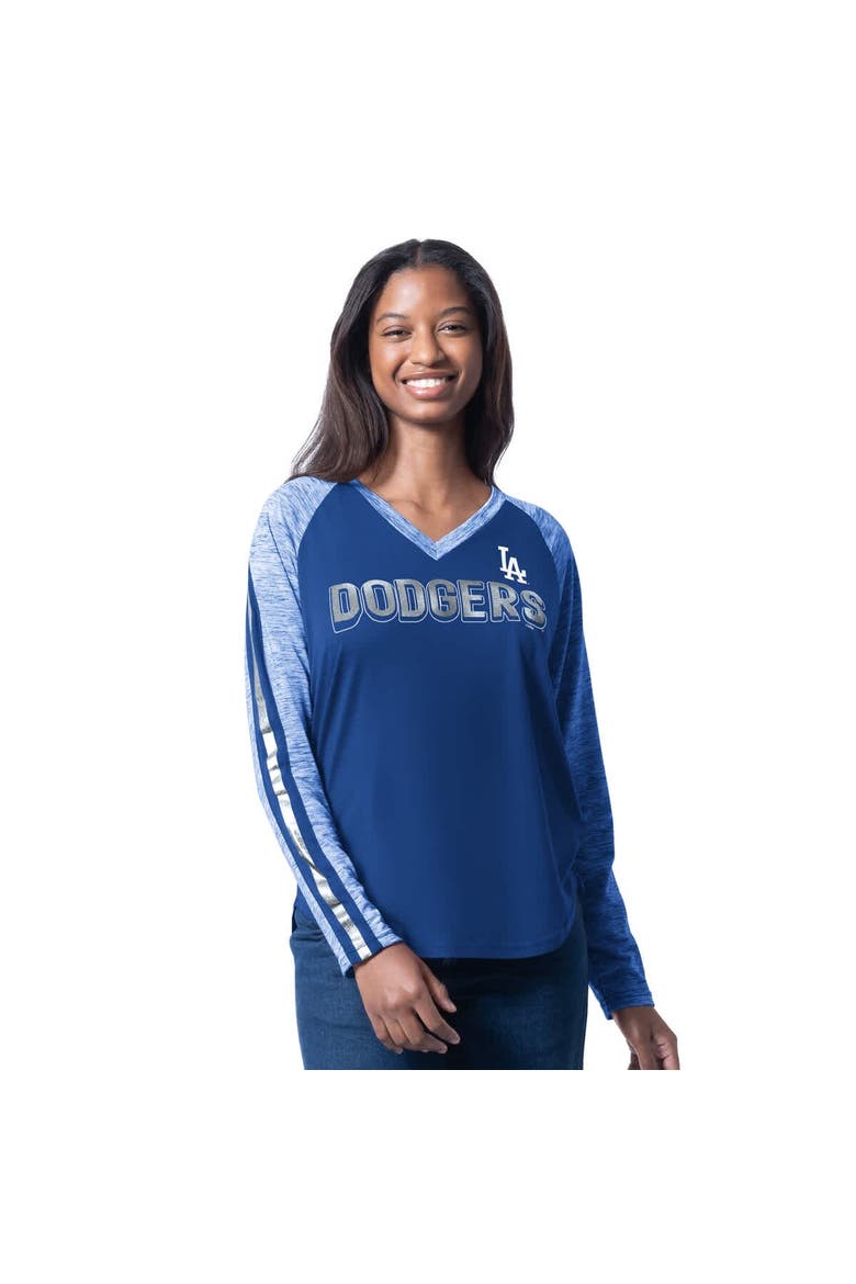 Women's G-III 4Her by Carl Banks Royal Los Angeles Dodgers Top Dog Raglan Long Sleeve V-Neck T-Shirt, Main, color, Royal