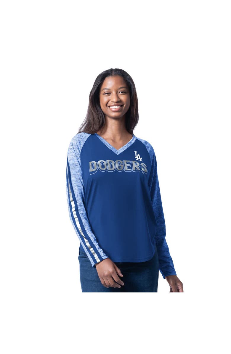 G-III 4HER BY CARL BANKS Women's G-III 4Her by Carl Banks Royal Los Angeles Dodgers Top Dog Raglan Long Sleeve V-Neck T-Shirt, Main, color, Royal