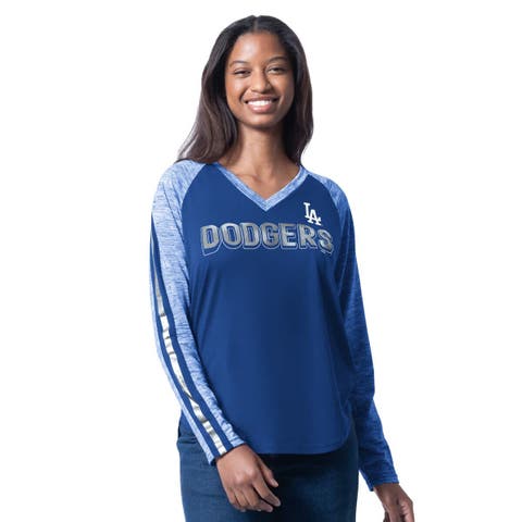 Women's G-III 4Her by Carl Banks Royal Los Angeles Dodgers Top Dog Raglan Long Sleeve V-Neck T-Shirt