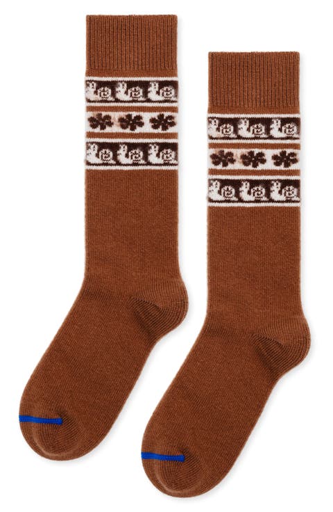 Snail Fair Isle Merino Wool & Cashmere Blend Crew Socks