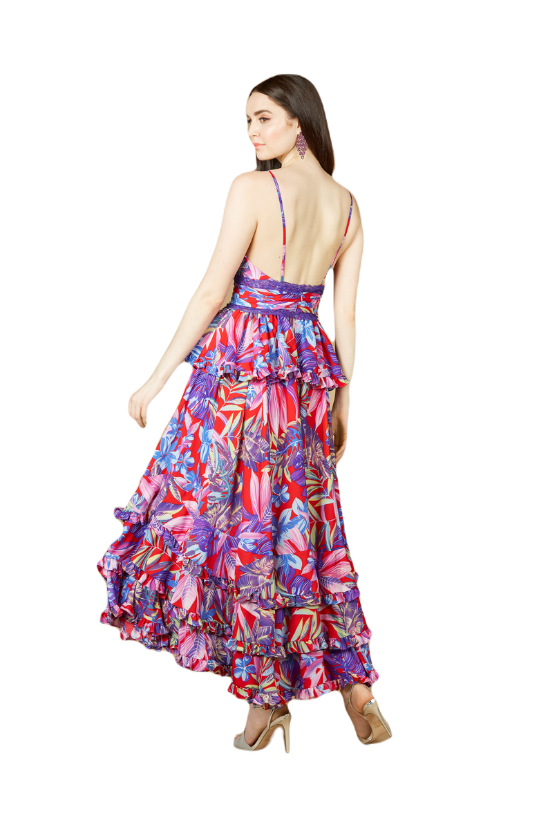 LARA New York Ruffle Skirt Printed Gown, Alternate, color, Red