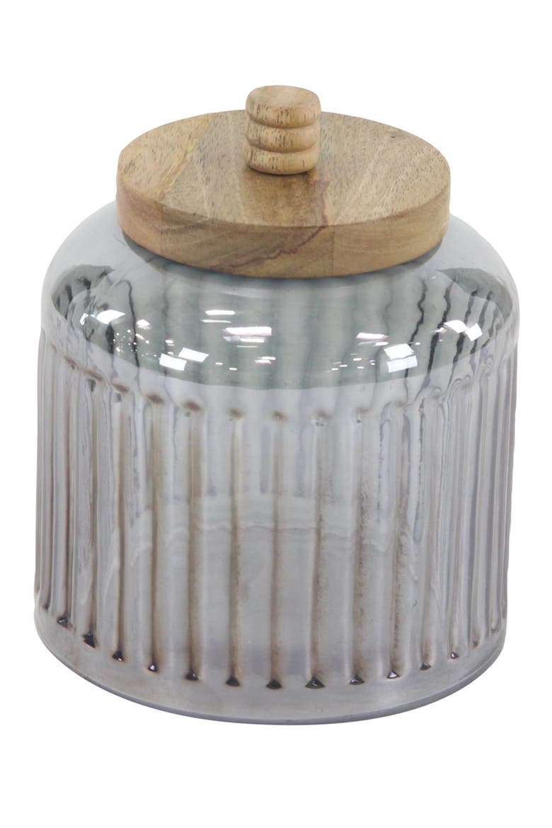Gray Glass Decorative Jar with Wood Lid - Set of 3, Alternate, color, GREY